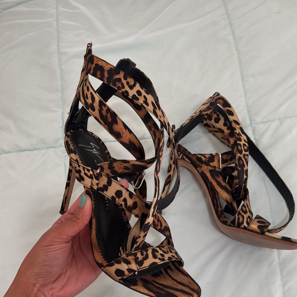 Giuseppe Zanotti Leopard Print Strappy Stiletto Sandals - Brown/Black - Picture 3 of 4